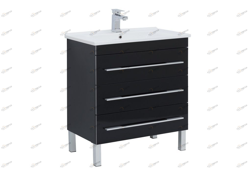 Тумба с раковиной Aquanet Верона N 75 черный (напольная 3 ящика) 0018628800182319