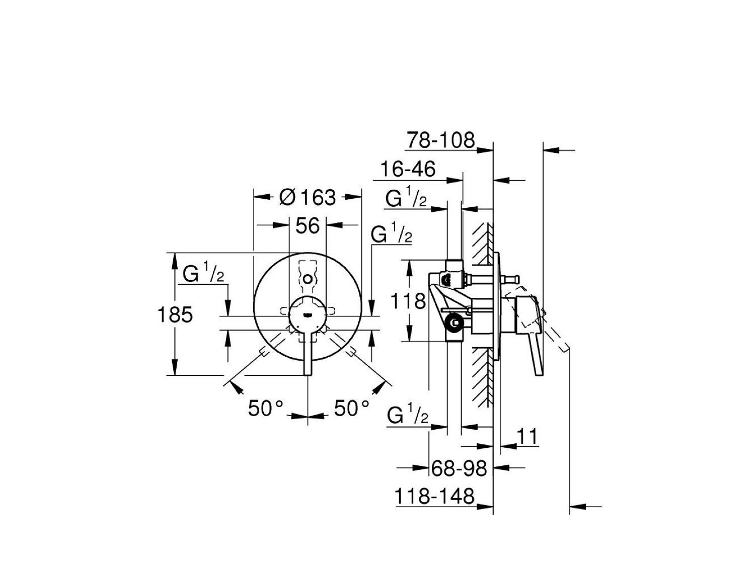 Однорычажный настенный смеситель для ванны / душа Grohe концепция ARCH-00043890 - Вид №2