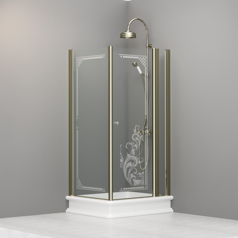 9142N1 Душевая кабина SX с распашной дверью и фиксированной боковой частью для душевого поддона 80x96 SX открывание со стороны 96, цвет Золотистый Kerasan RETRO Италия 