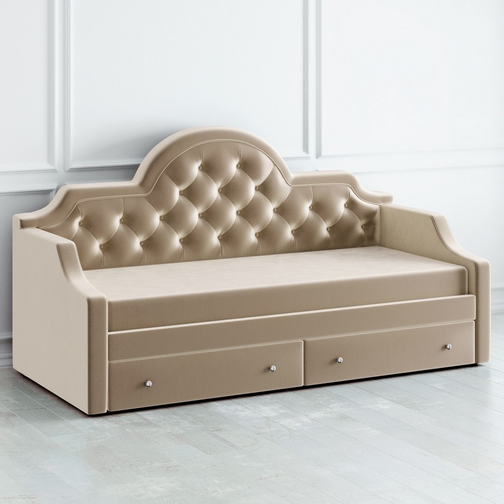 Диван-кровать детский с 2 выдвижными ящиками 90х190 см бежевый с каретной стяжкой DayBed KREIND DAYBED 00-3879999 Бежевый Santreyd  - Вид №1