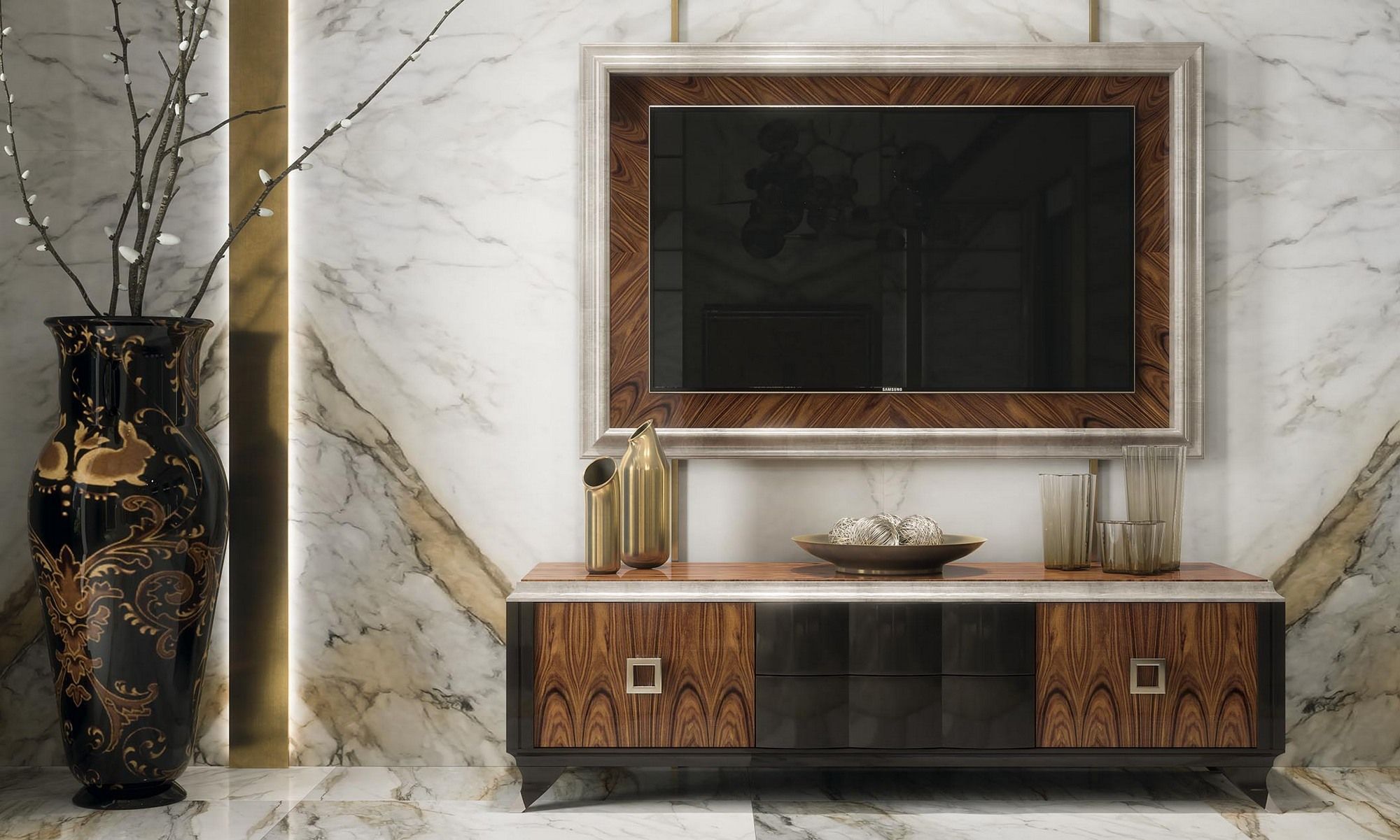 Настенный деревянный шпон фиксированный монитор/ТВ стенд GUERRA VANNI ARCH-00030183 - Вид №1