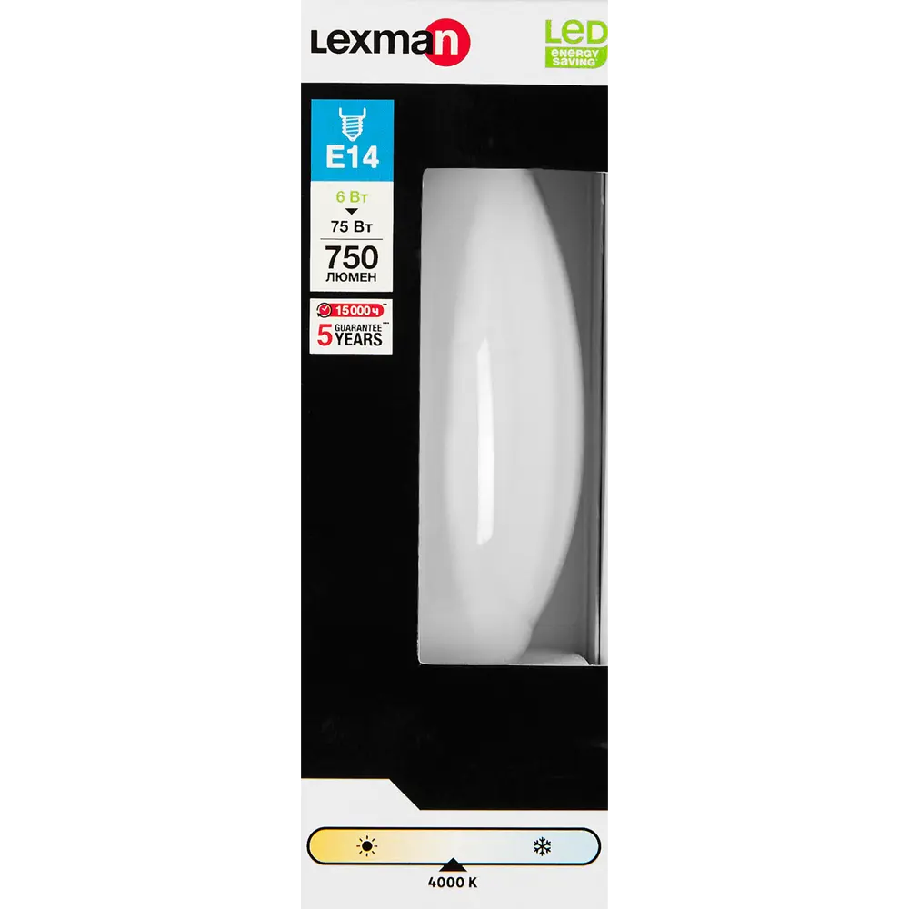 LEXMAN Светодиодная лампа E14 свеча матовая 6Вт нейтральный свет 82991647 STLM-0906619 - Вид №3