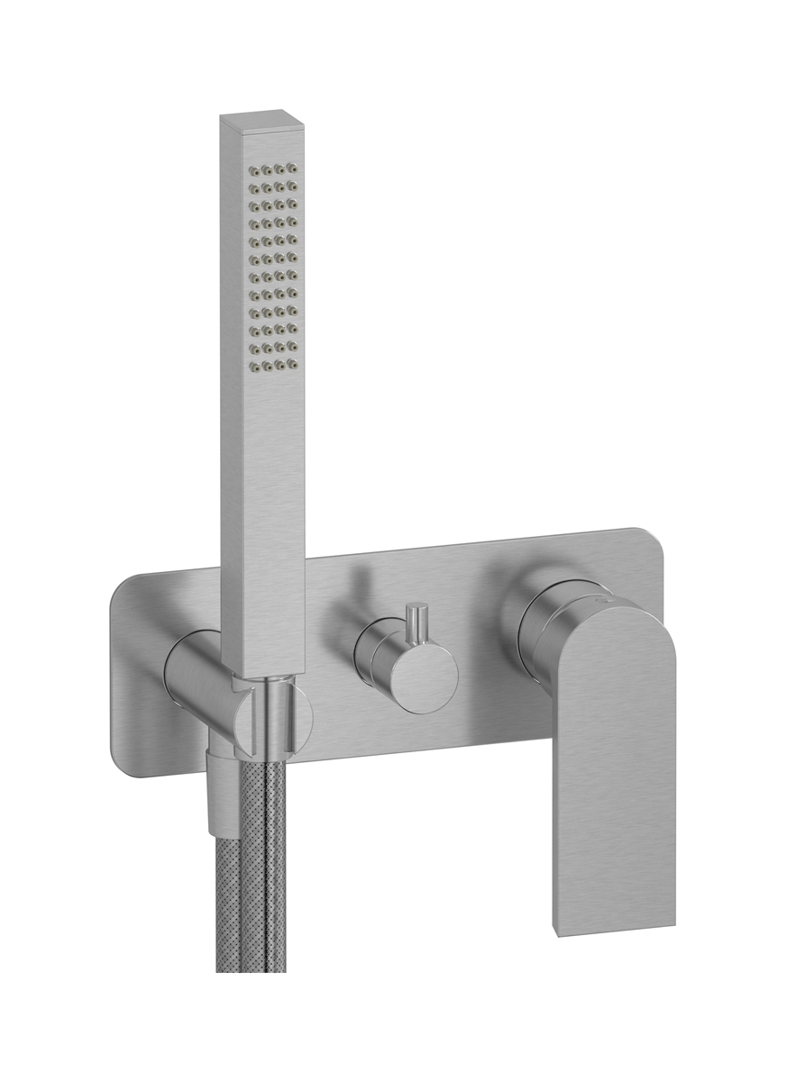 Внешние части встроенного в стену смесителя на 2 потребителя в комплекте с душевым гарнитуром. WE ARE IB k3313ss Brushed Nickel K3