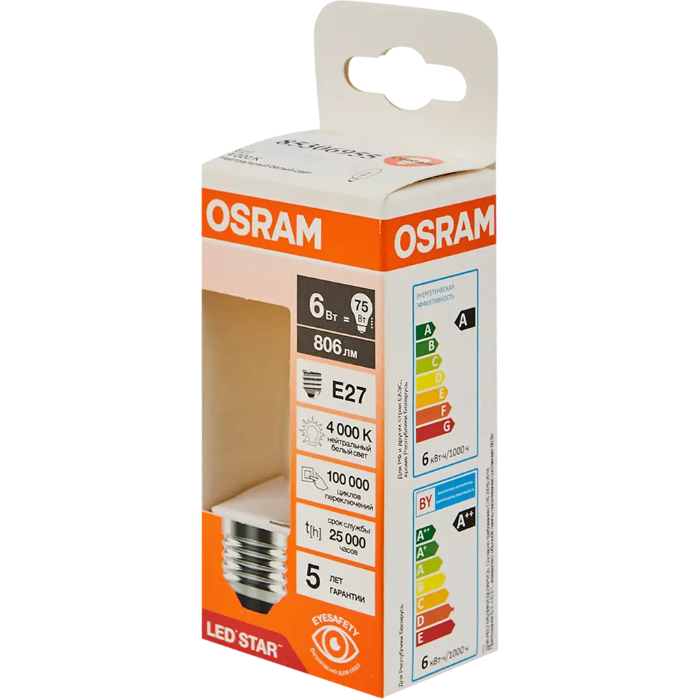 OSRAM Filament LED лампа E27 ретро-дизайн 6Вт теплый белый свет 85306955 STLM-1394644 - Вид №3
