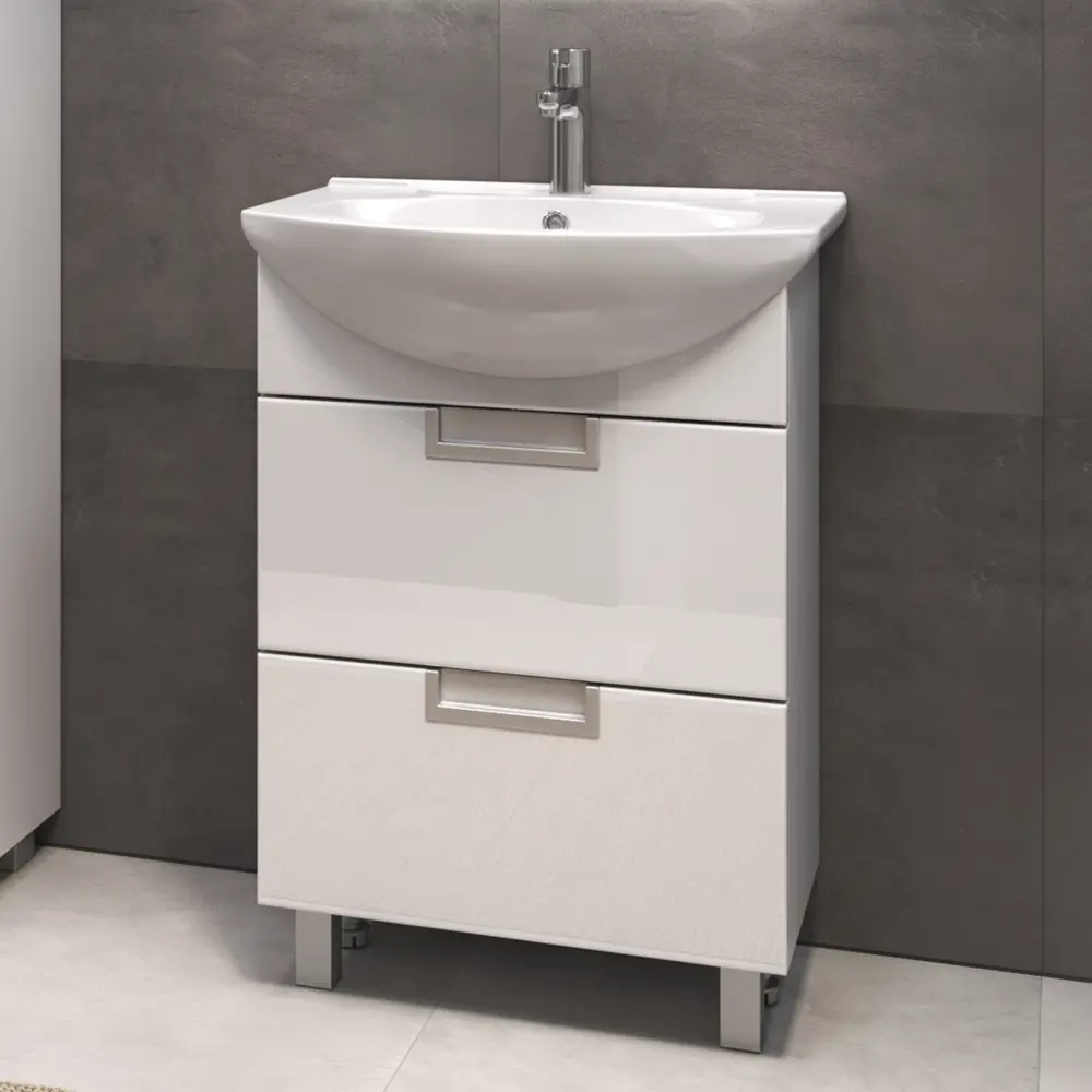 Тумба под раковину Vigo Vento Элеганс напольная 55 см цвет белый с раковиной Rosa Элеганс 600 мм STLM-2196829 - Вид №1