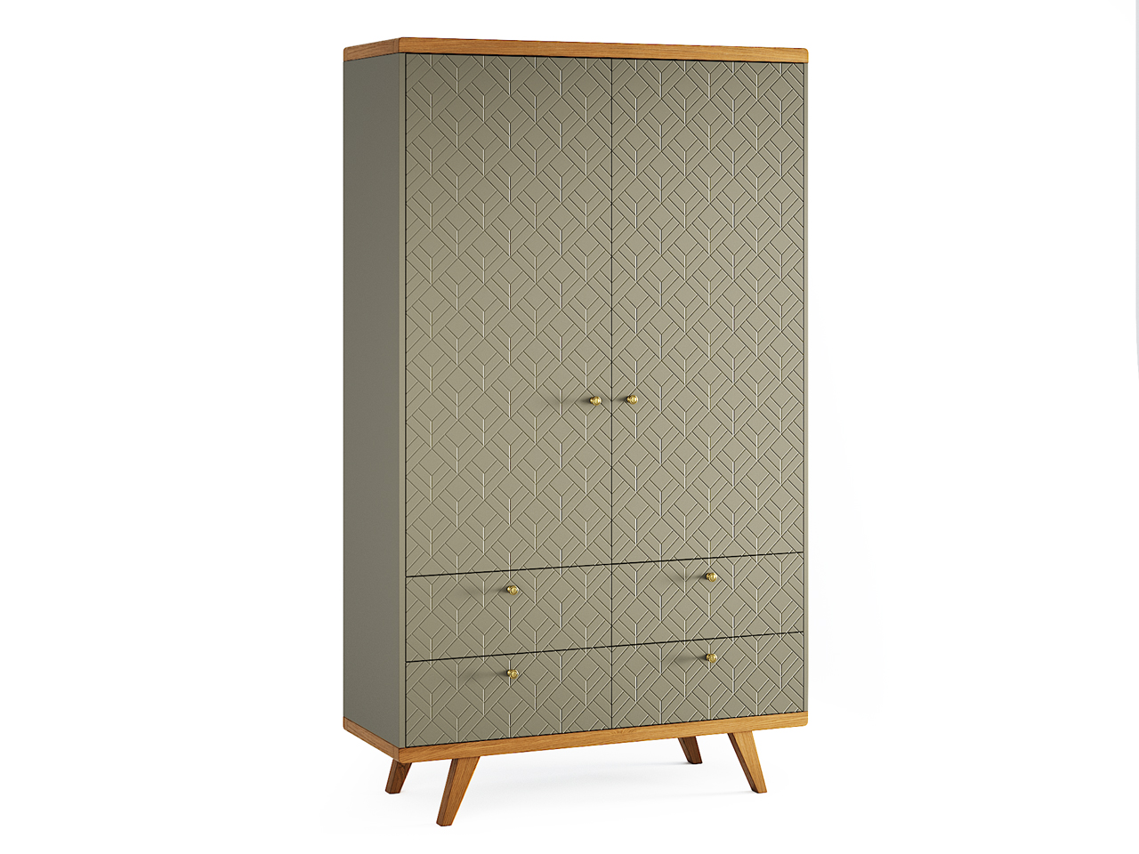 Шкаф распашной двухдверный с ящиками оливковый с фрезеровкой Thimon v2 THE IDEA  210377 Зеленый  - Вид №1