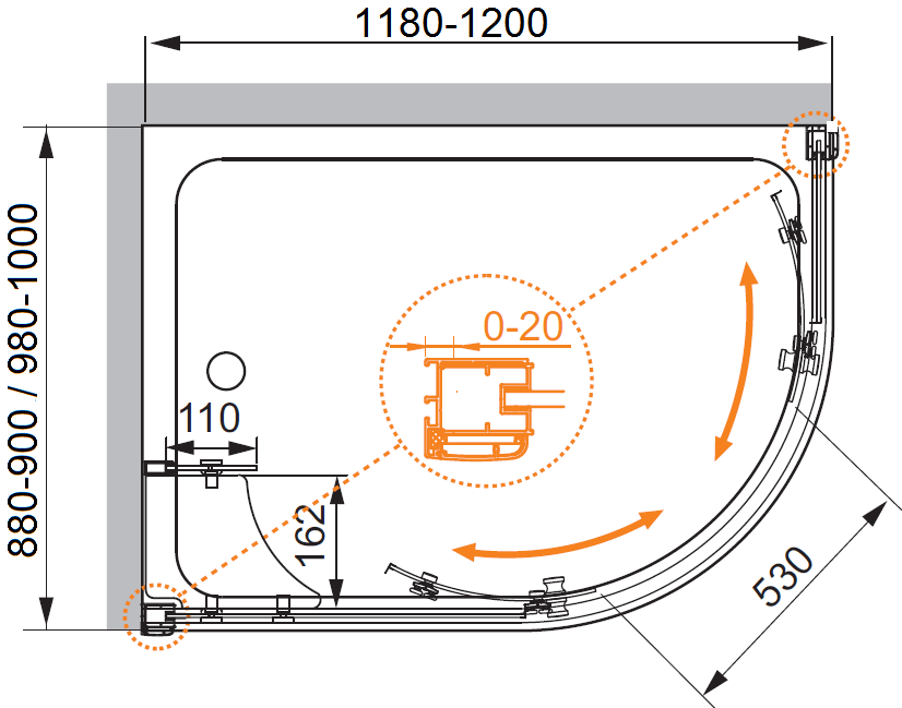 Душевой уголок CEZARES ANIMA-W-RH-2-120/100-C-Cr-L - Вид №4