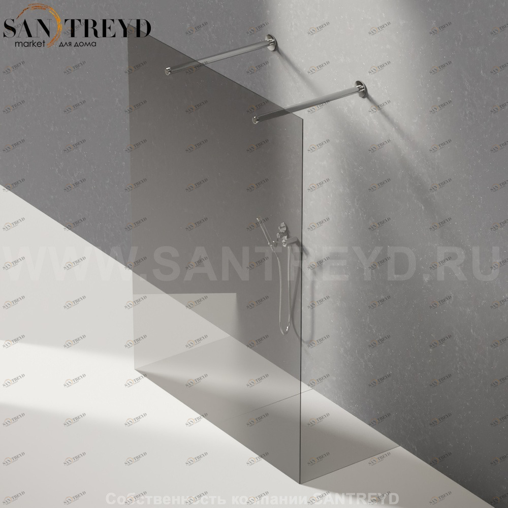 Душевое ограждение FLAT D подрезаемое, стеклянная дымчатая перегородка с 2-мя держателями. Размеры: глубина от 70 до 100 см, длина от 140 до 160 см Agape DA207010014016180TTM