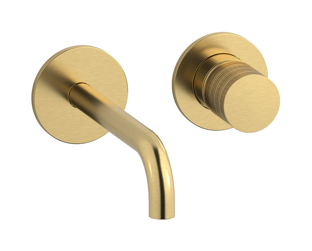 Встроенный в стену смеситель для раковины на 2 отверстия в комплекте с донным клапаном WE ARE IB vn200cc Brushed Gold Vinile