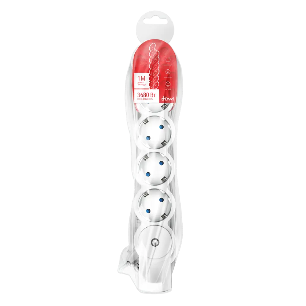 Удлинитель бытовой Duwi 32077 5 розеток с заземлением 3x1 мм 1 м цвет белый STLM-2183687 - Вид №1