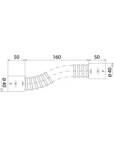 812300 000 00  Гибкая армированная часть прохода, Д. 40 мм, Л. 260 мм, м / м Концы из АБС-пластика Valentin Серый  - Вид №2