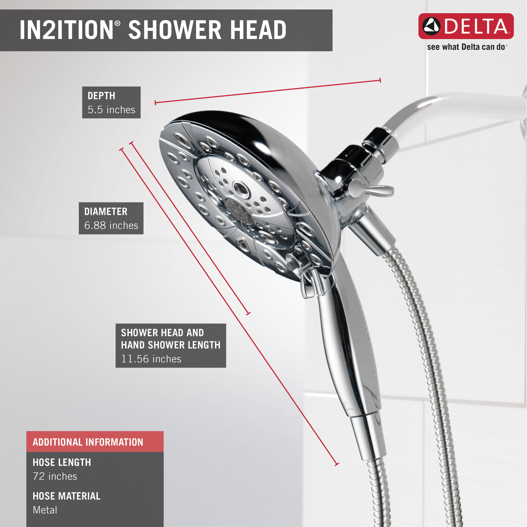 H2Okinetic® In2ition® Душ два в одном с 5 настройками и MagnaTite Delta Faucet 75592 - Вид №3