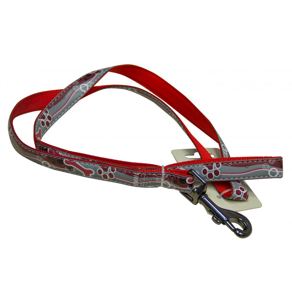 ПР0043632 Поводок для собак светоотражающий 10х1200мм нейлон красный Great&Small 