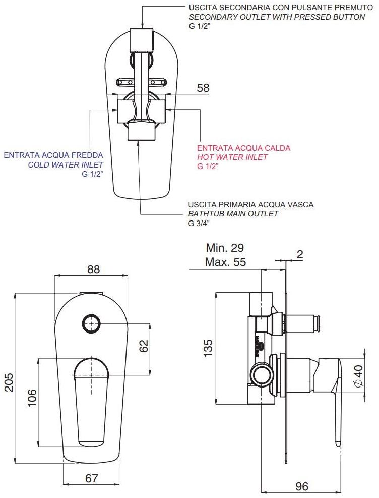 Rubinetterie Mariani Смеситель для ванны / душа из латуни Armonia 173/ar - Вид №1