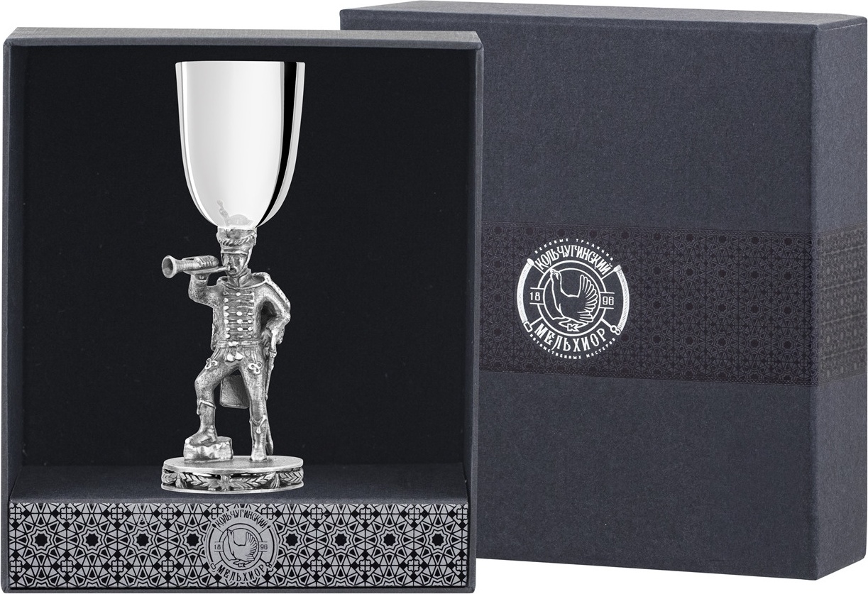 10650891 Аргента (Россия) Рюмка "Трубач"посеребренная полир. с черн.+футляр Посеребрение 