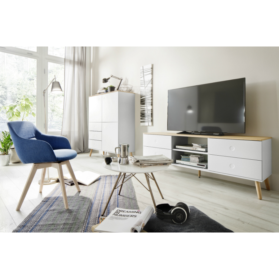 Тумба под ТВ Tenzo Dot, 60х162х43 см, дуб, белая 1664454 - Вид №1