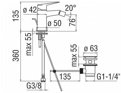 Nobili Rubinetterie Смеситель для биде, устанавливаемый на столешнице, с регулируемым изливом Blues Bse101119/1cr - Вид №1