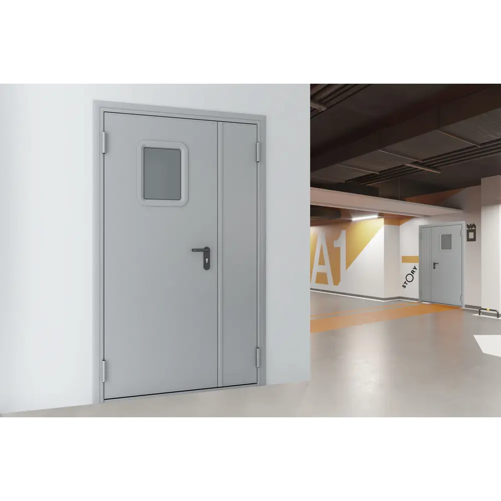 Дверь противопожарная EI60 остекленная 125x205 см левая RAL7035 82123242 STLM-2167641 DOORHAN  - Вид №4