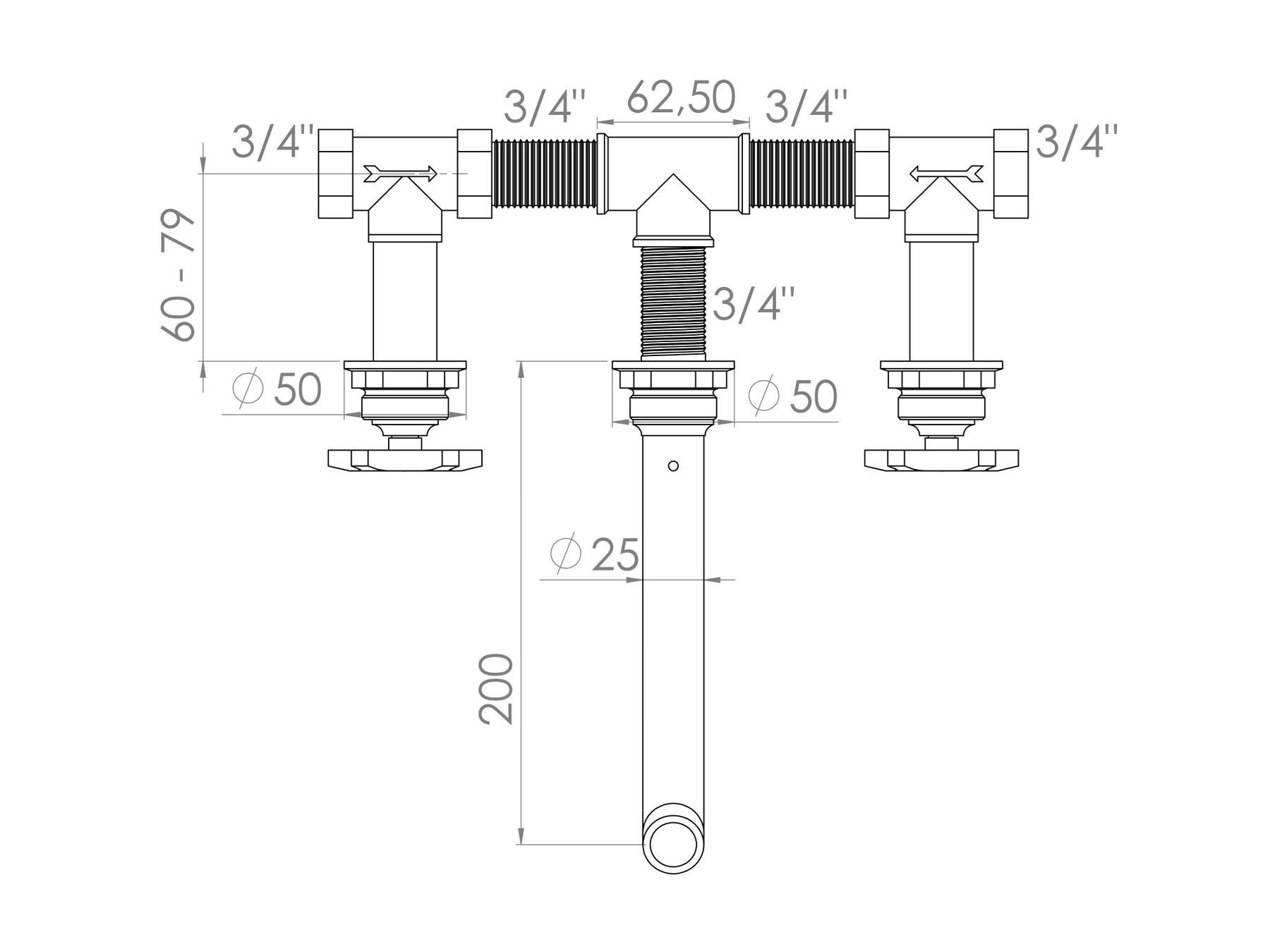 Настенный смеситель для раковины с 3 отверстиями без слива rvb FLAMANT FACTORY ARCH-00135675 - Вид №1