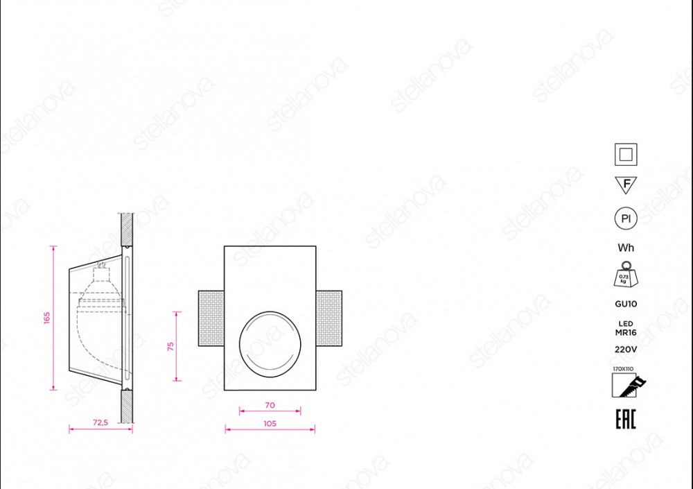 SN 028 Встраиваемый стеновой гипсовый светильник Stellanova SUBRA  - Вид №3
