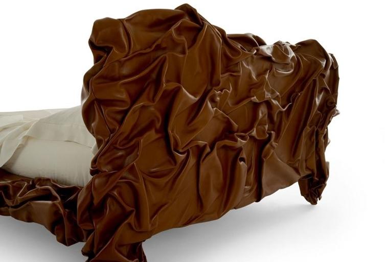 edra Двуспальная кровать из кожи с обитым изголовьем Grinza Grzb50 - Вид №2