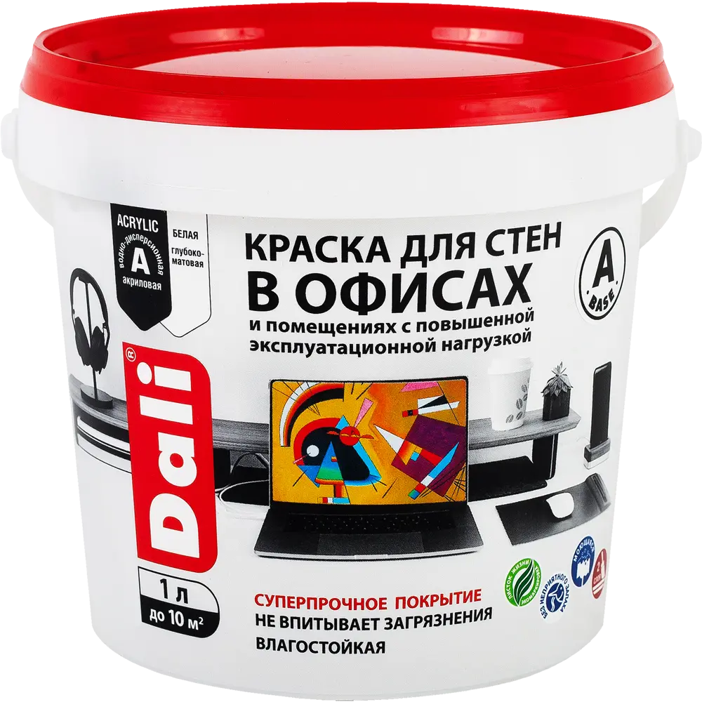 Краска для стен в офисах акриловая Dali база А цвет белый 1 л STLM-2009678