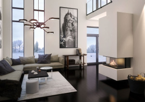 Стальной дровяной камин с тройным фасадом