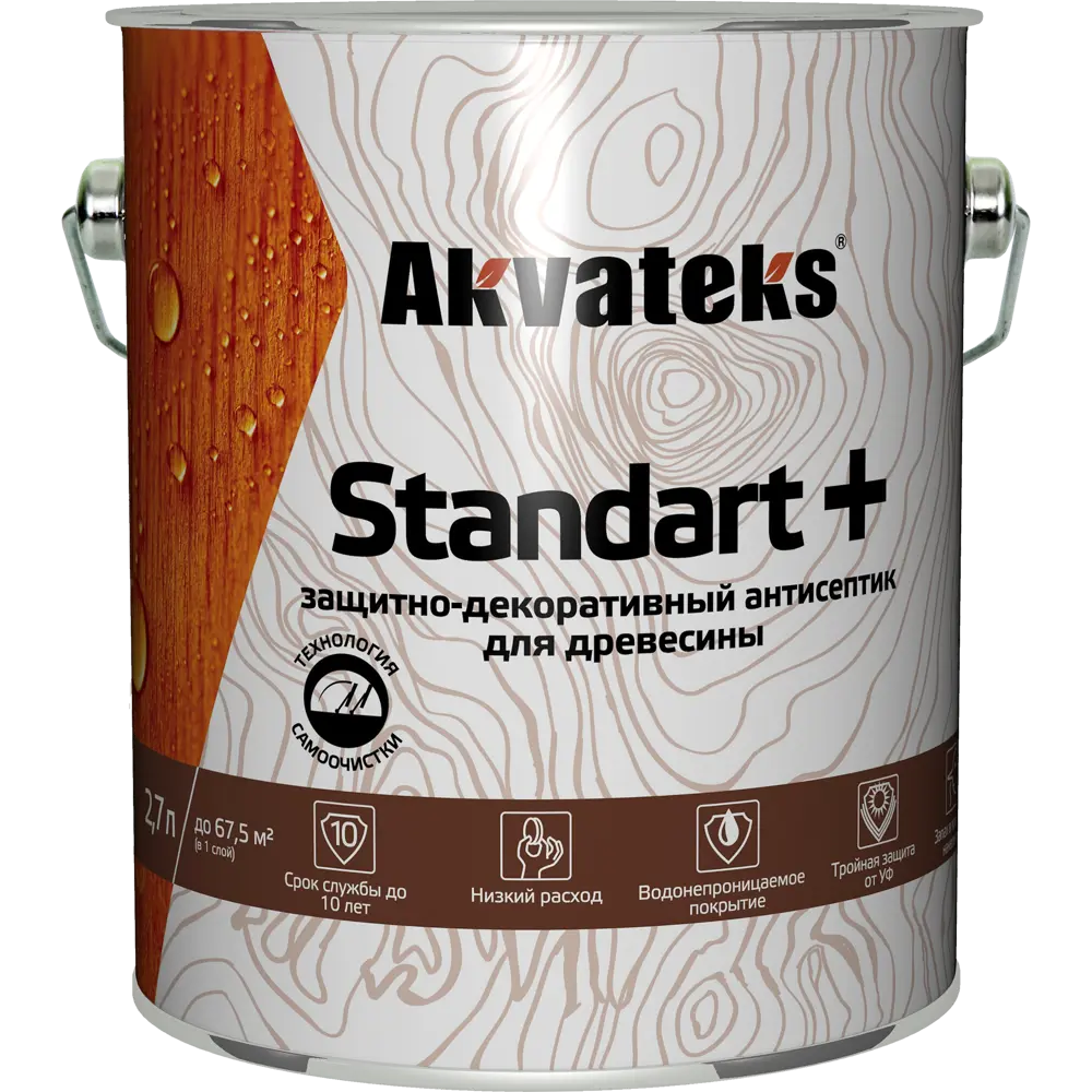 АКВАТЕКС Standart - защитно-декоративный антисептик для древесины, цвет Сосна 2.7 л 86364498 STLM-0068144 - Вид №1