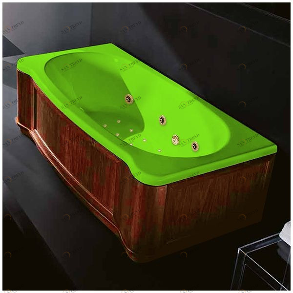 Ванна Gruppo treesse New Classic Young ATC-V674Q-SX-WO-SZ салатовая с золотой фурнитурой гидромассажем аэромассажем  и дезинфекцией прямоугольная левая дерево орех ATCV674QSXWOSZ