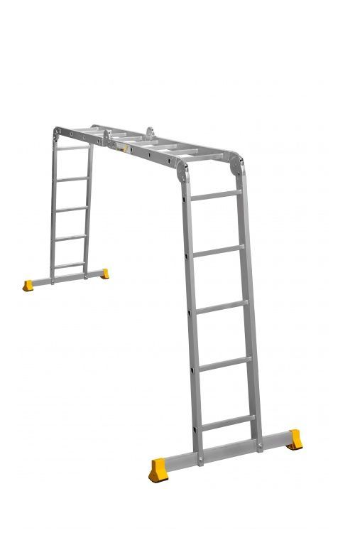 Алюминиевая профессиональная четырехсекционная шарнирная универсальная лестница (трансформер) T445 ALUMET 