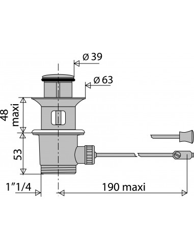 100300 010 00  Автоматический слив для навесных умывальников, без горизонтального язычка, затяжка 40/48 мм Valentin Латунь  - Вид №2