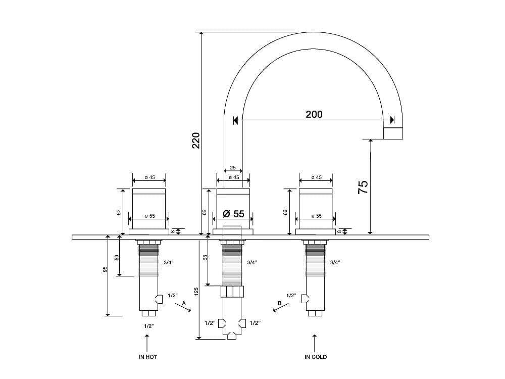Смеситель для раковины с 3 отверстиями rvb FLAMANT DOCKS ARCH-00037613 - Вид №4