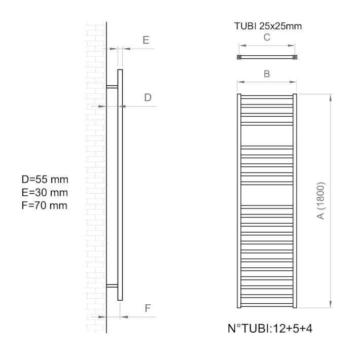 Настенный хромированный стальной полотенцесушитель с горячей водой Ercos Square ARCH-00081570 - Вид №4