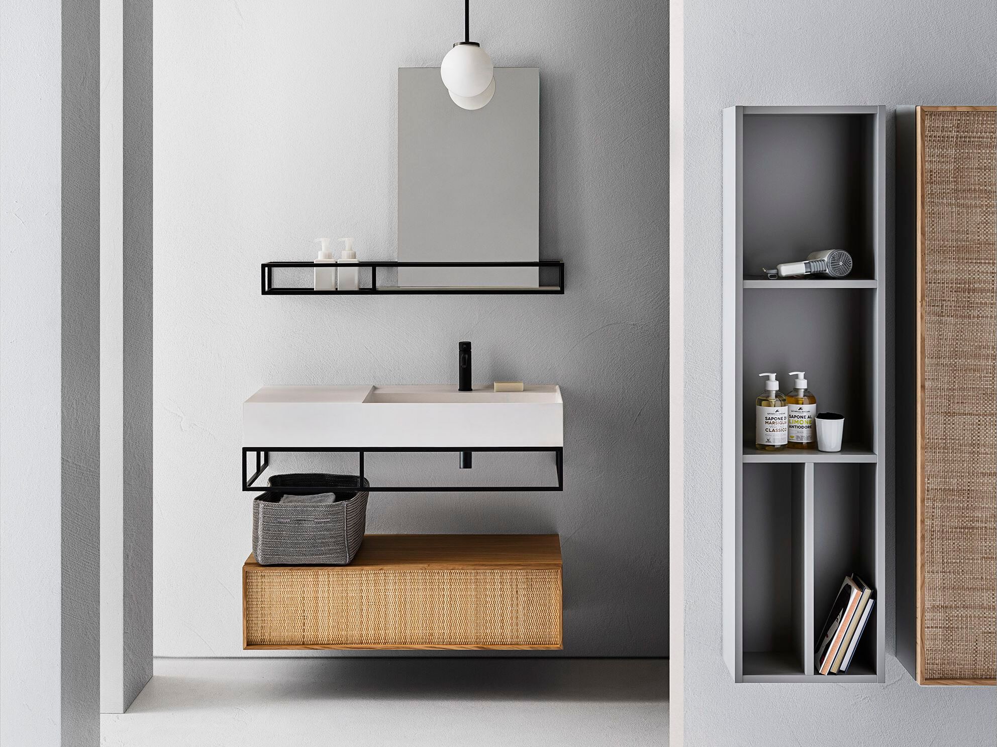 Подвесной прямоугольный умывальник с держателем для полотенец Pirovano Element ARCH-00072560