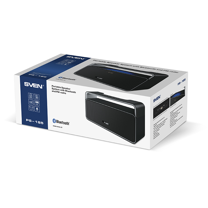 SV-015893 ps-185, черный, акустическая система 2.0, мощность 2x5 вт (rms), bluetooth, fm, usb, microsd, led-дисплей, часы, будильник, ручка для переноски, встроенный аккумулятор) Sven Santreyd  - Вид №8