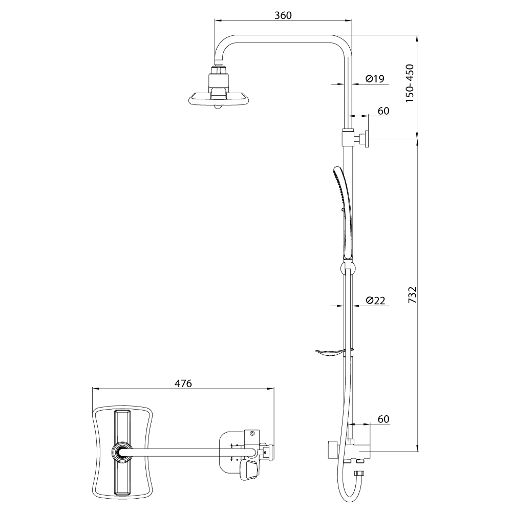 LM8806C Душевой гарнитур LM8806С без смесителя c верхней душевой лейкой "Тропический дождь", хром LEMARK  - Вид №1