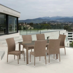 Мебель садовая из ротанга коричневая, стол и стулья на 6 персон Suyti AFINA  130494 Коричневый