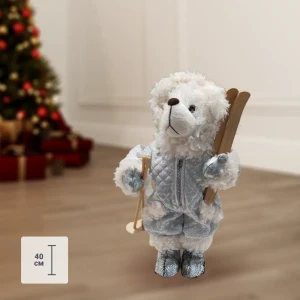 Фигурка новогодняя «Белый мишка с лыжами», 40 см, цвет белый/синий