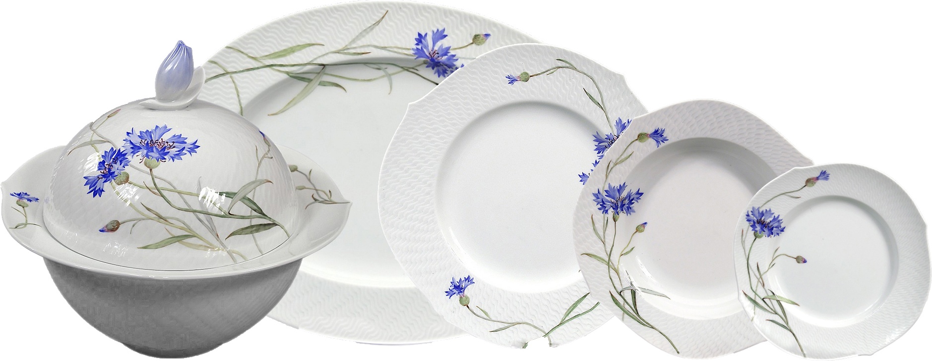 10618720 Meissen Сервиз столовый 6/21 "Игра волн, рельеф, голубые васильки" Фарфор 