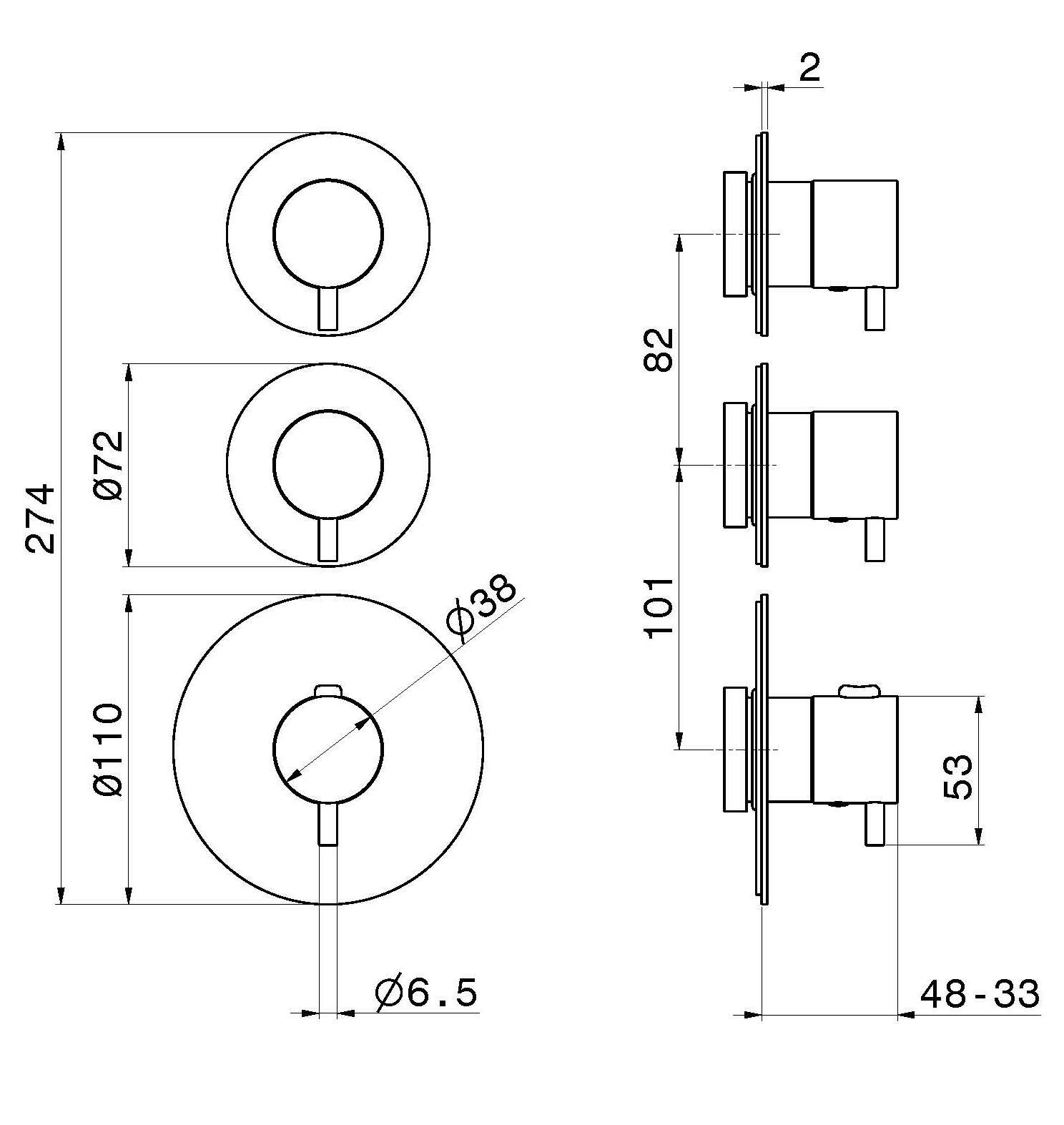 Смеситель для душа с 3 отверстиями и отдельными розетками Newform многофункциональные термостаты 2 выхода ARCH-00056054 - Вид №2