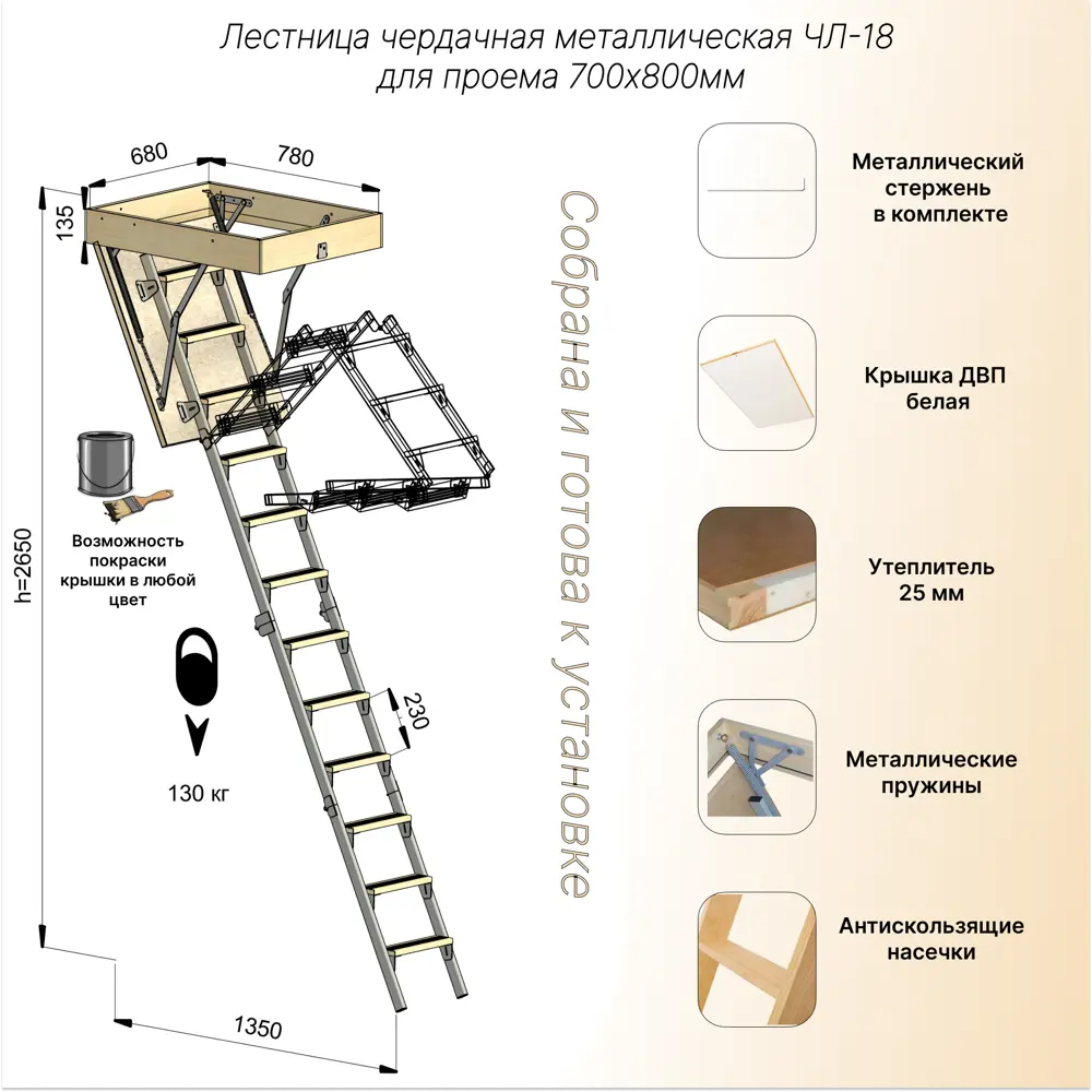 Лестница чердачная складная с секциями ЧЛ-18 70x80x265 89132557 STLM-2139538 ЛЕСЕНКА  - Вид №6
