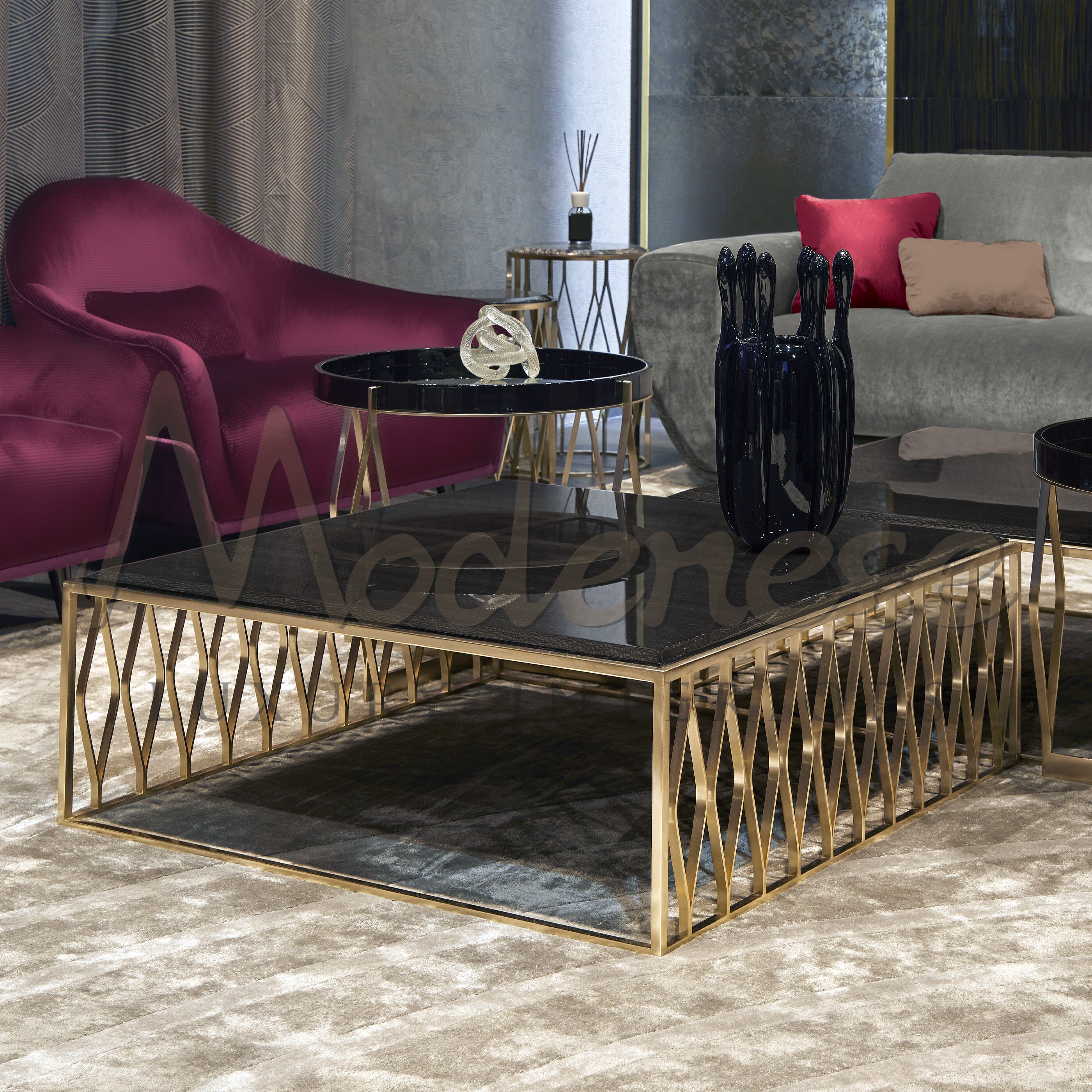 Мраморный низкий квадратный журнальный столик Modenese Luxury Interiors STELLA LUMINA ARCH-00130024 - Вид №3