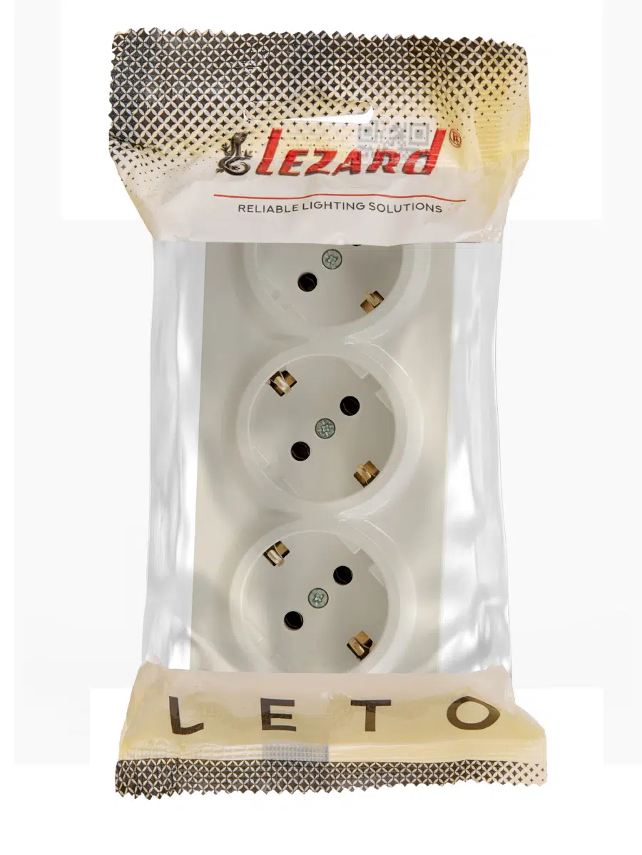 LETO Розетка тройная с/з закрытый корпус ПБТ крем LEZARD 752-0300-127BUP - Вид №1