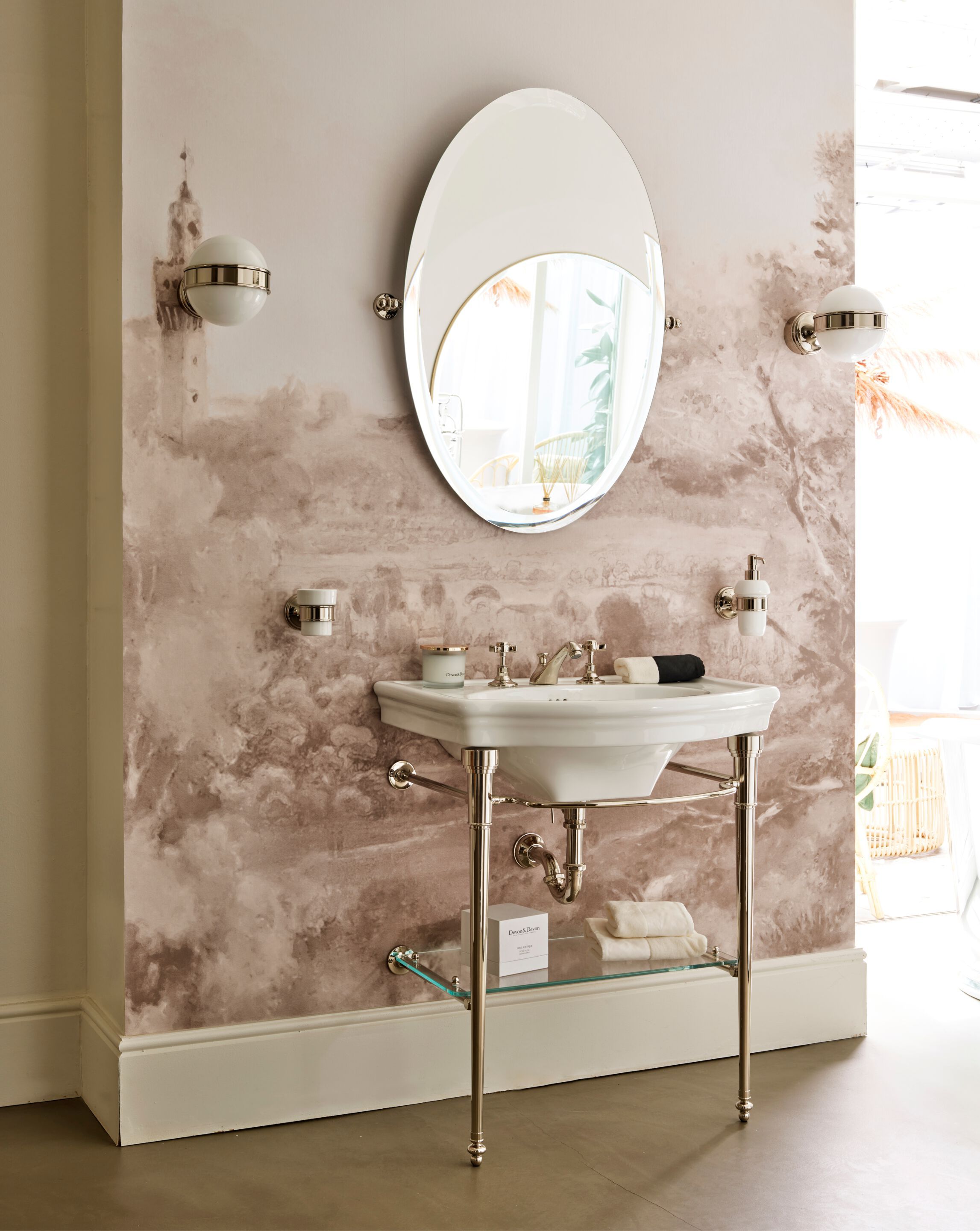 Консольный овальный умывальник с держателем для полотенец Devon&Devon ELLE ARCH-00147562 - Вид №1