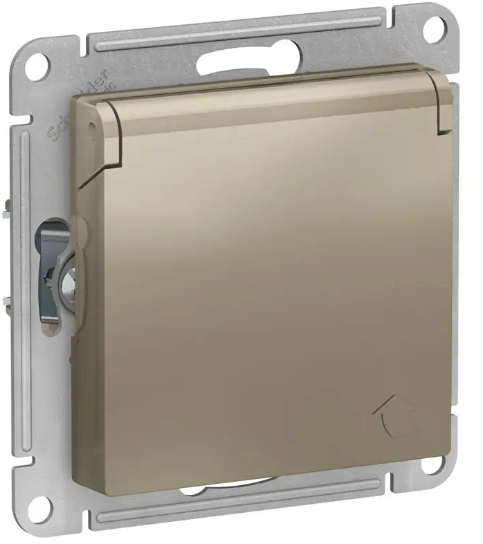91586359 Розетка встраиваемая Systeme electric AtlasDesign 247074 с заземлением со шторками и крышкой цвет шампань STLM-1104126