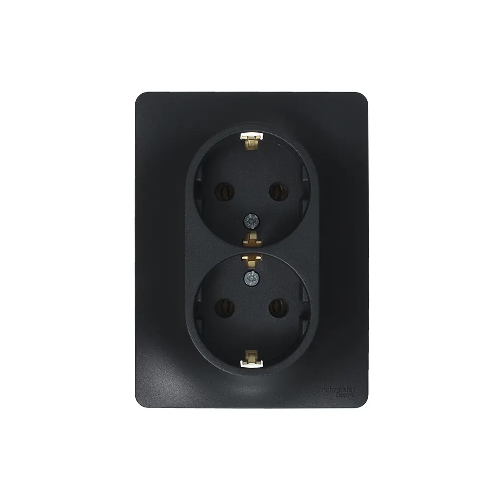 Systeme Electric Glossa — двойная розетка в антрацитовом глянце 89365958 STLM-1483628