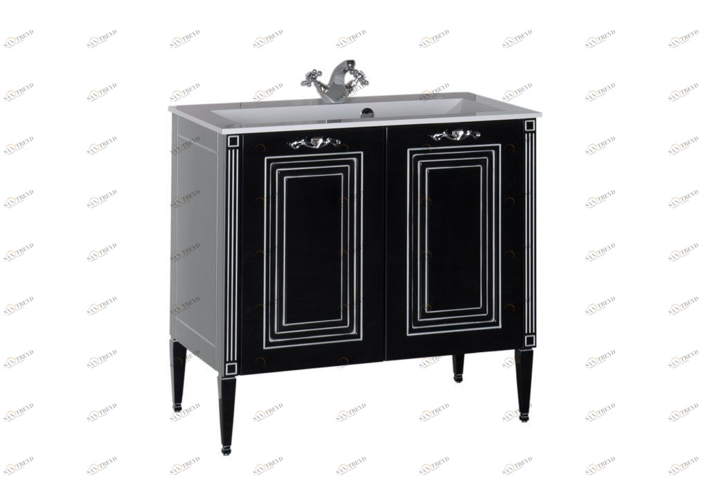 Тумба с раковиной Aquanet Паола 90 черный/серебро (литьевой мрамор) 0018176500164748