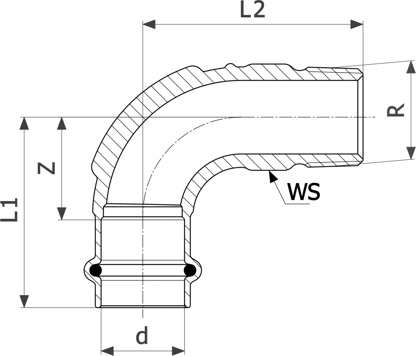 345 808 Модель 2614 Трубопроводные системы  Profipress G  Переходники/​переходные угольники Santreyd  - Вид №3