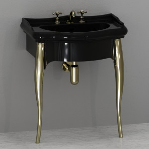 7362K3 Мебель лакированная чёрная глянцевая под умывальник 73 в комплекте с ногами из алюминия, цвет Золотистый Kerasan RETRO Италия