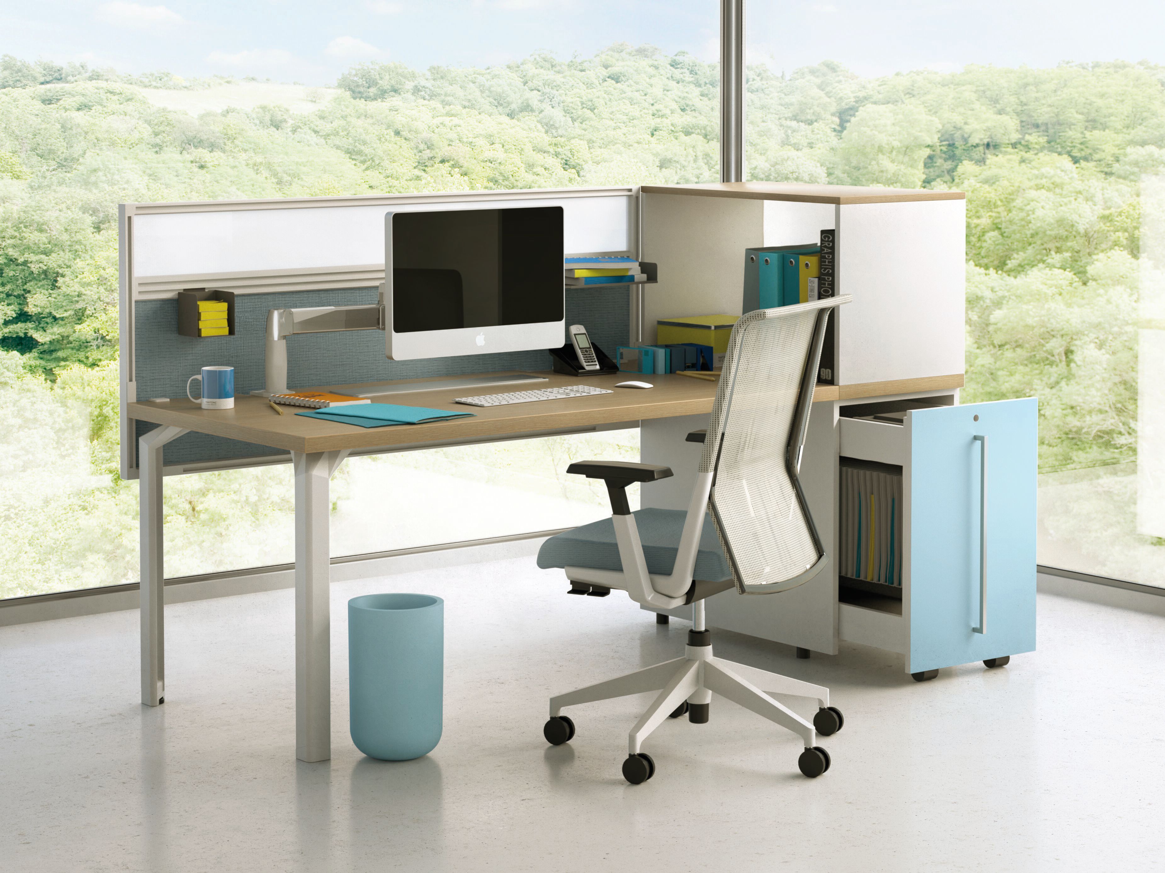 Деревянная прямоугольная рабочая станция с разделительными панелями Haworth Epure ARCH-00008587